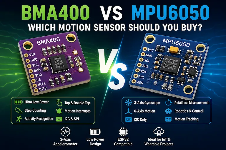 BMA400 vs MPU6050 comparison showing the key differences between the two motion sensors