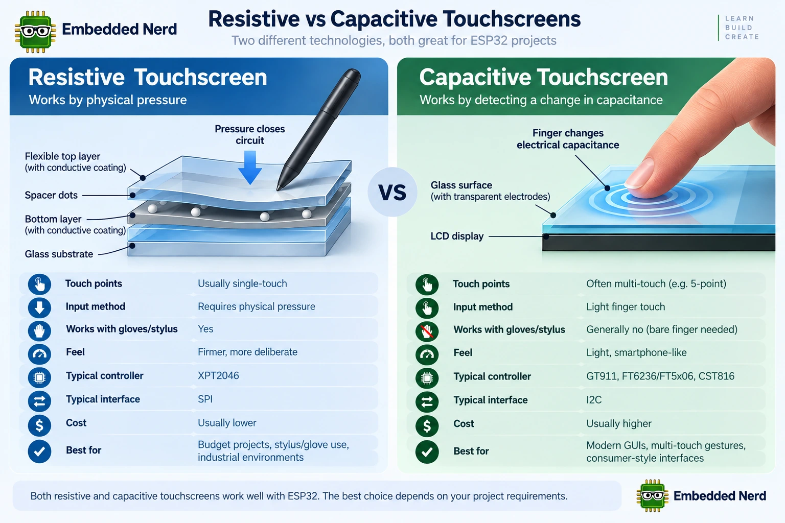 ESP32 resistive vs capacitive touchscreen comparison